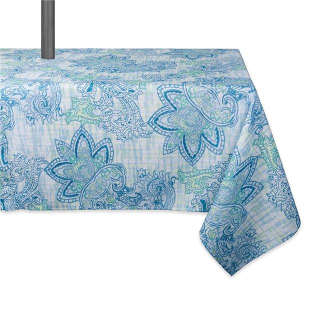 60 x 120 in. Blue Watercolor Paisley Print Outdoor Tablecloth with Zipper