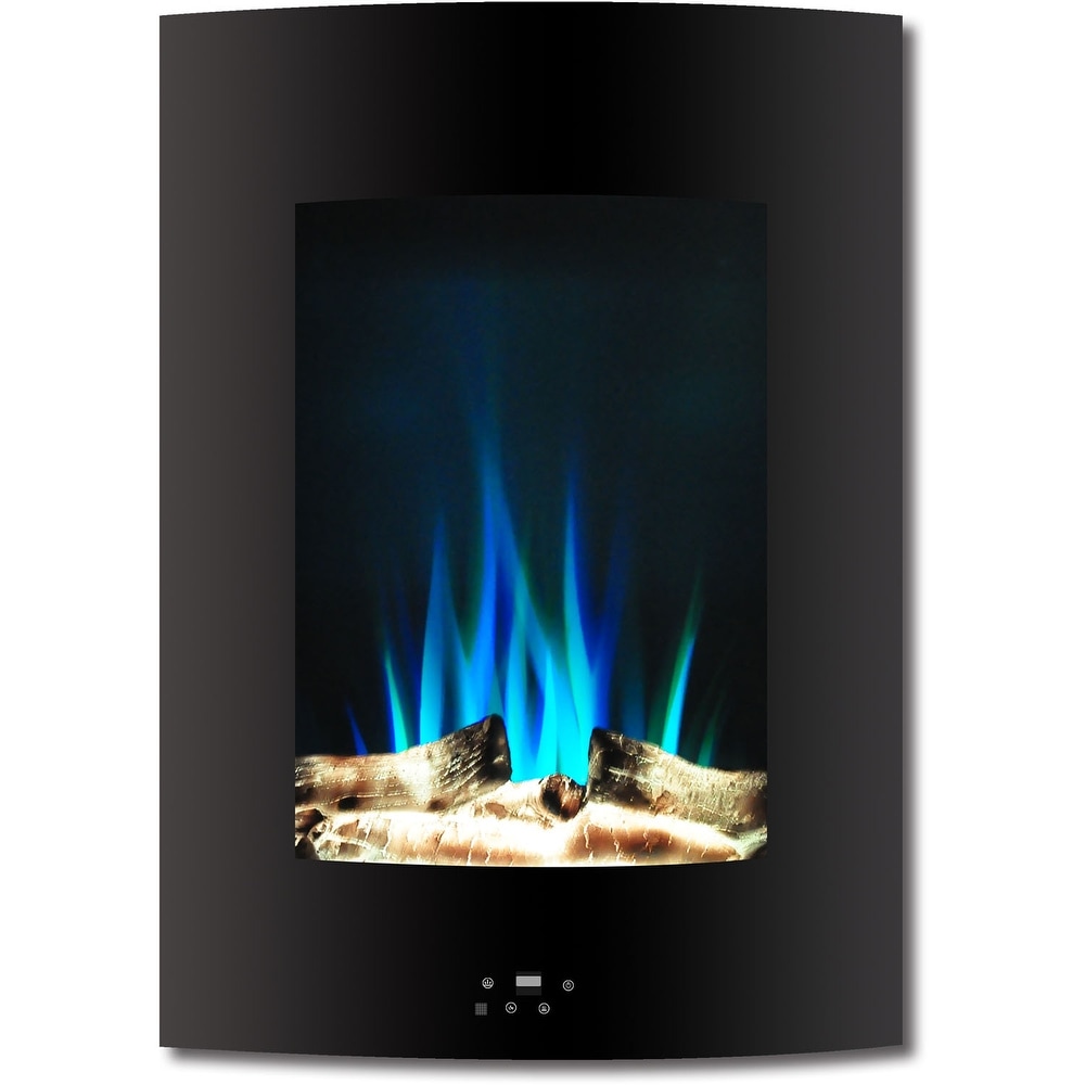 Hanover 19.5 In. Vertical Electric Fireplace in Black with Multi Color Flame and Driftwood Log Display