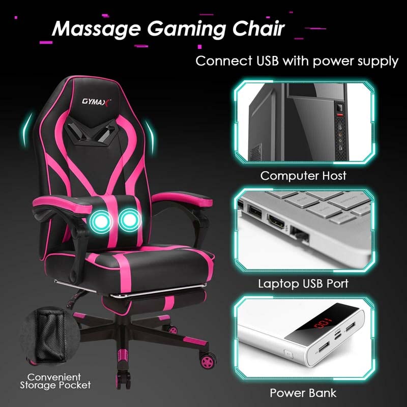 Massage Gaming Chair, Swivel Office Recliner, Adjustable Racing Computer Chair with Lumbar Support, Headrest & Retractable Footrest