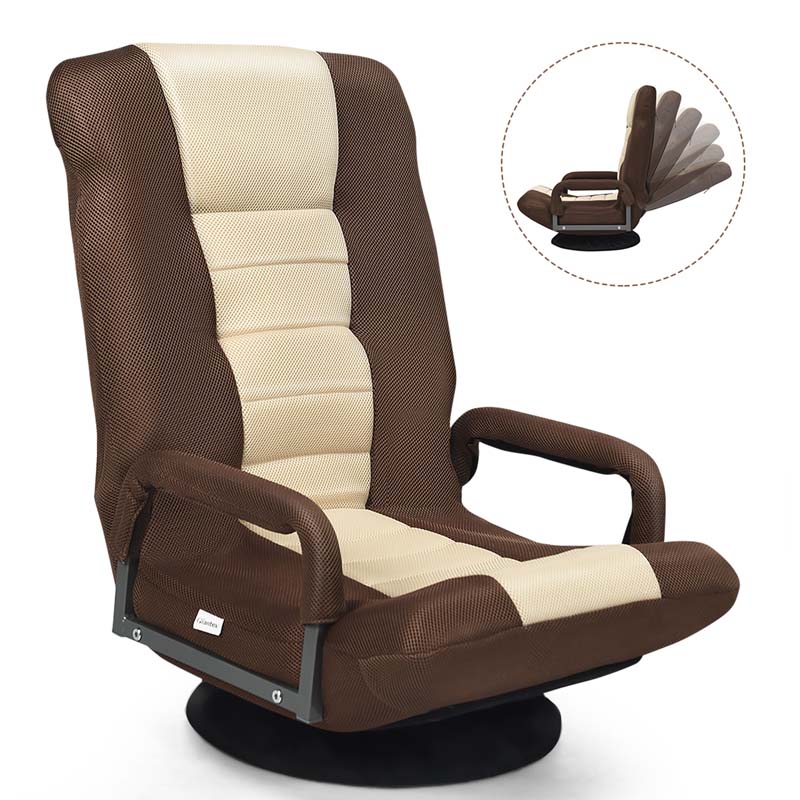 360° Swivel Floor Gaming Chair, 6-Position Adjustable Folding Floor Chair Recliner, Breathable Mesh Fabric Lazy Soft Sofa