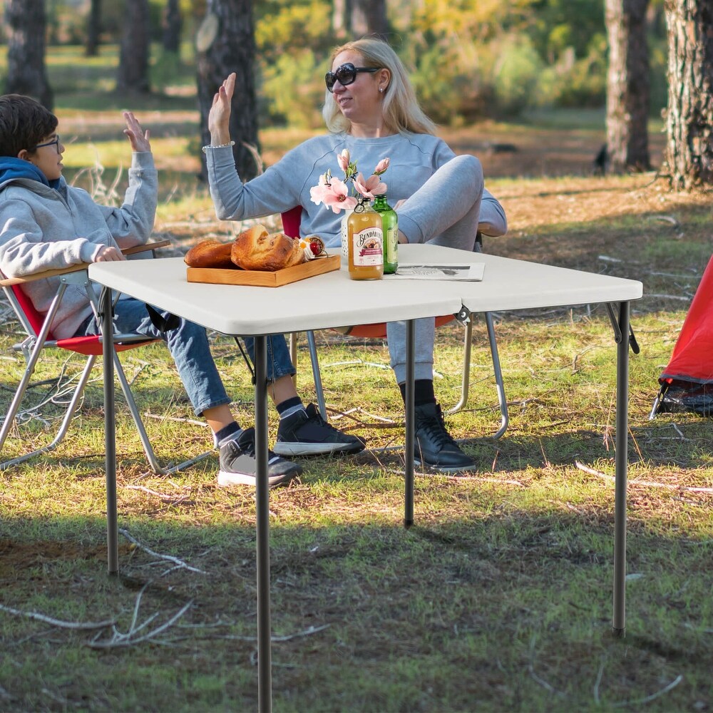 Folding Camping Table with  Weather HDPE Tabletop and Rustproof Steel Frame