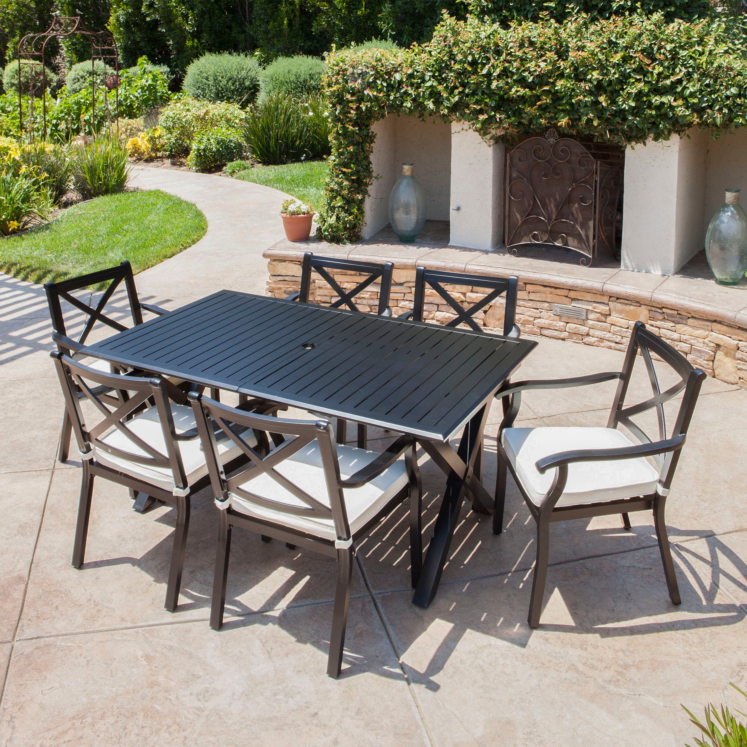 Eowyn Expandable 7-9 Piece Outdoor Cast Aluminum Dining Set w/ Umbrella Hole