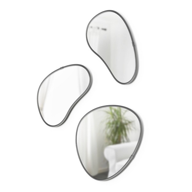 Set Of 3 Hubba Pebble Mirrors Metallic Titanium Umbra