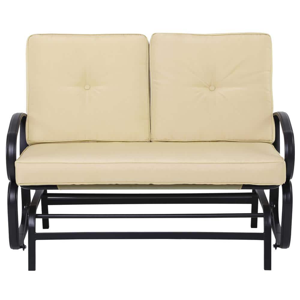 Outsunny Width in 4725 in Black Metal Outdoor Glider with Beige Cushion