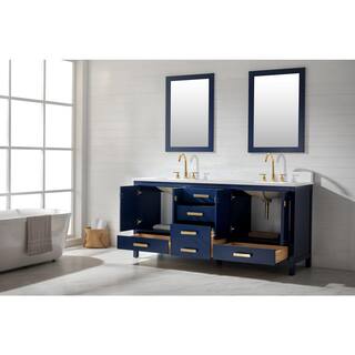 Design Element Valentino 72 in. W x 22 in. D Bath Vanity in Blue with Quartz Vanity Top in White with White Basin V01-72-BLU