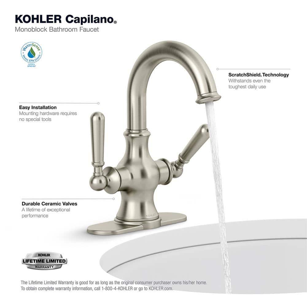 KOHLER Capilano Monoblock 4 in Centerset 2Handle Bathroom Faucet in Vibrant Brushed Nickel