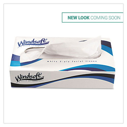 Windsoft Facial Tissue | 2 Ply， White， Flat Pop-Up Box， 100 Sheets