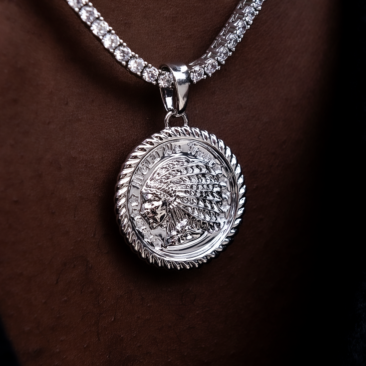 GLD Chief Coin Pendant in White Gold