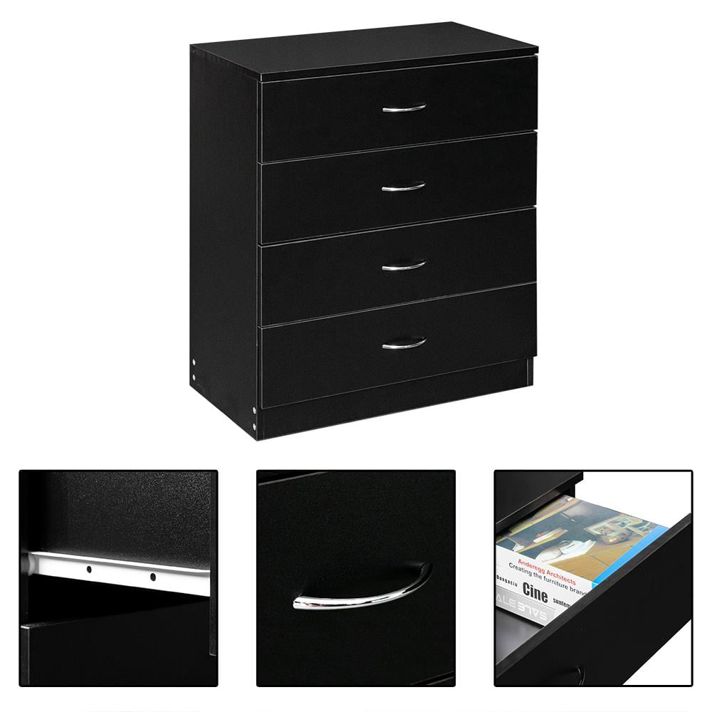 UBesGoo Modern Wood 4-Drawer Dresser Chest Bedside Table for Bedroom,Living Room,Black