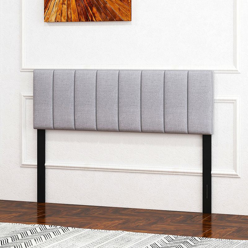 Linen Upholstered Headboard With Solid Wood Legs And Adjustable Width-Grey