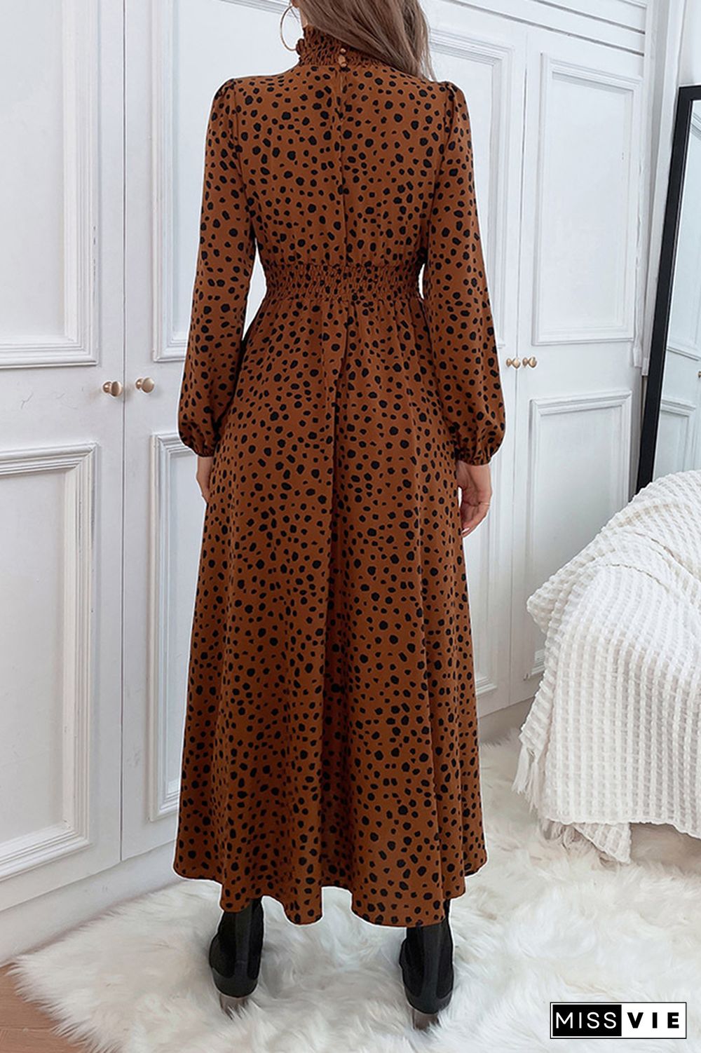 Leopard Print Long Sleeve Long Dress Wholesale