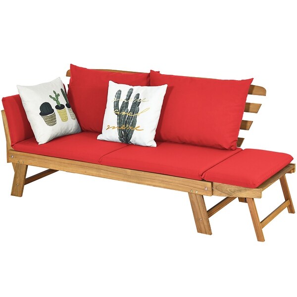 Costway Patio Convertible Sofa Daybed Solid Wood Adjustable Thick