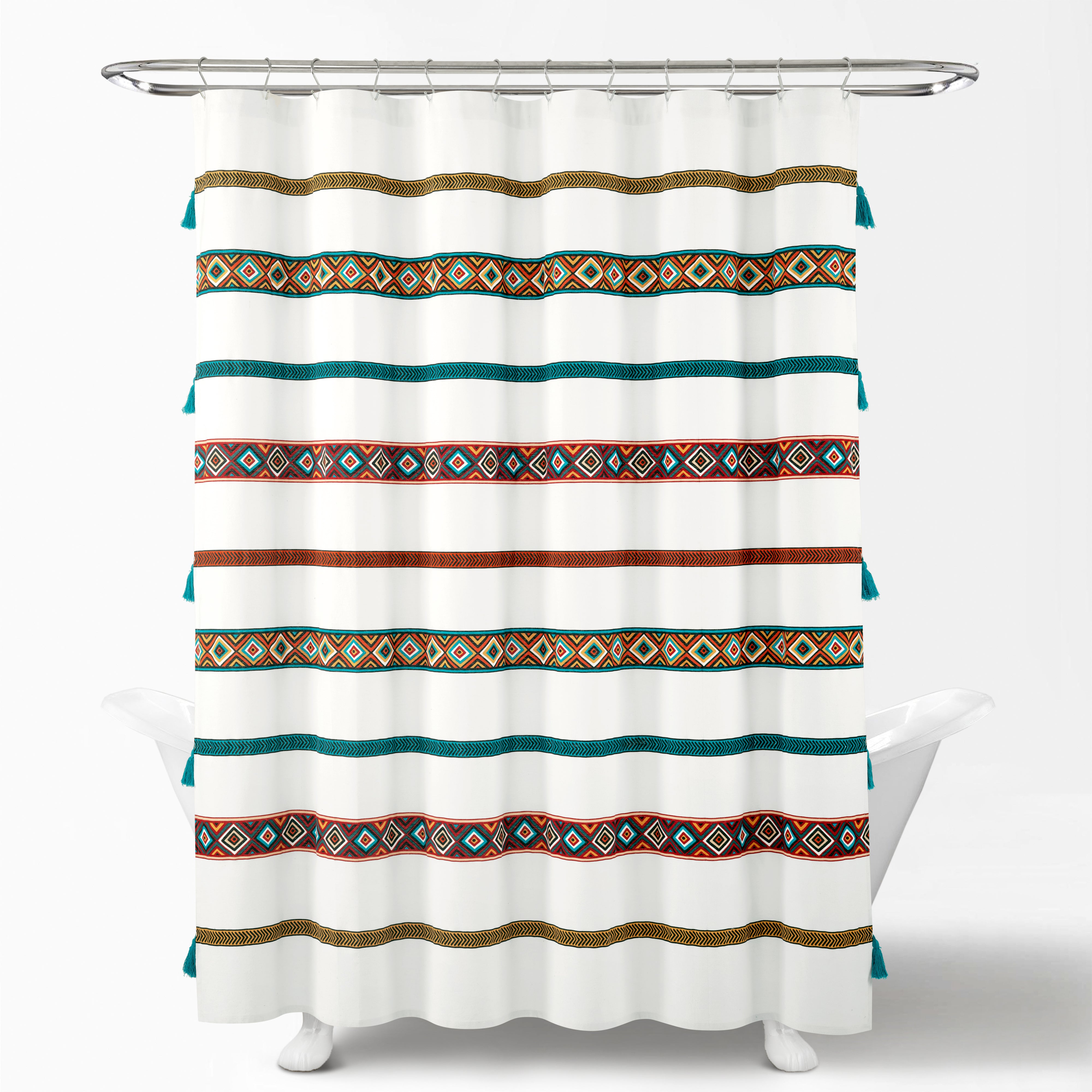 Ava Boho Stripe Tassel Yarn Dyed Recycled Cotton Shower Curtain