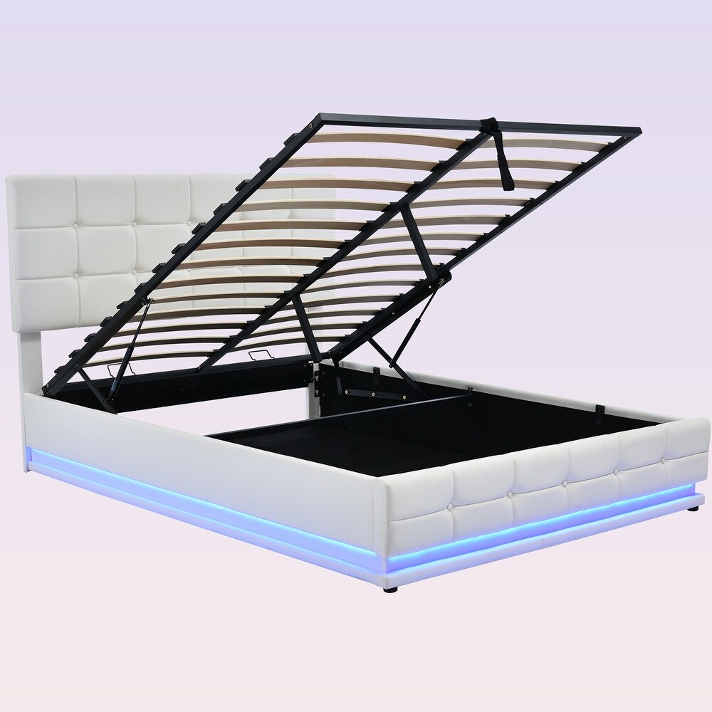 Modern Upholstered Storage Bed with LED Lights and USB charger