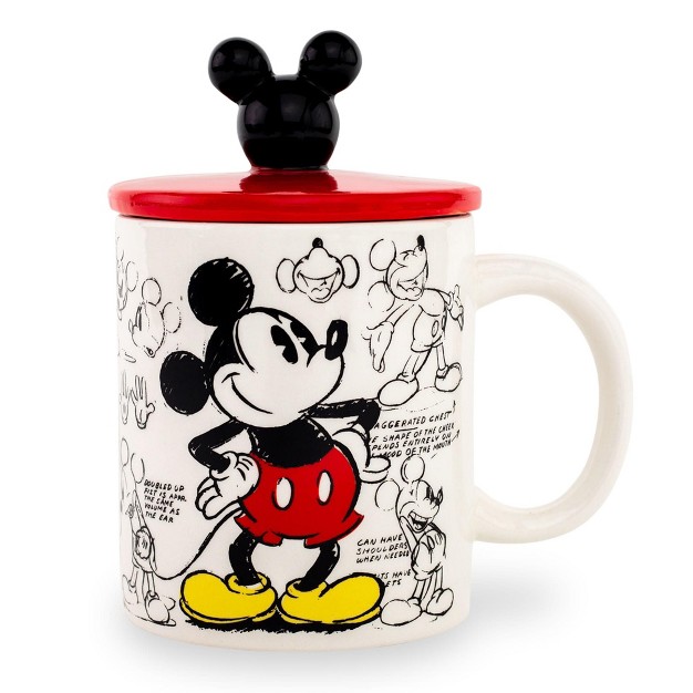 Silver Buffalo Disney Mickey Mouse Sketchbook Ceramic Mug With Lid Holds 18 Ounces