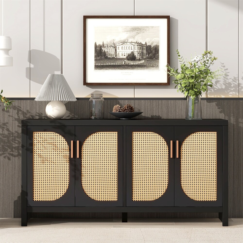 Storage Cabinet with Rattan Doors and Adjustable Shelves