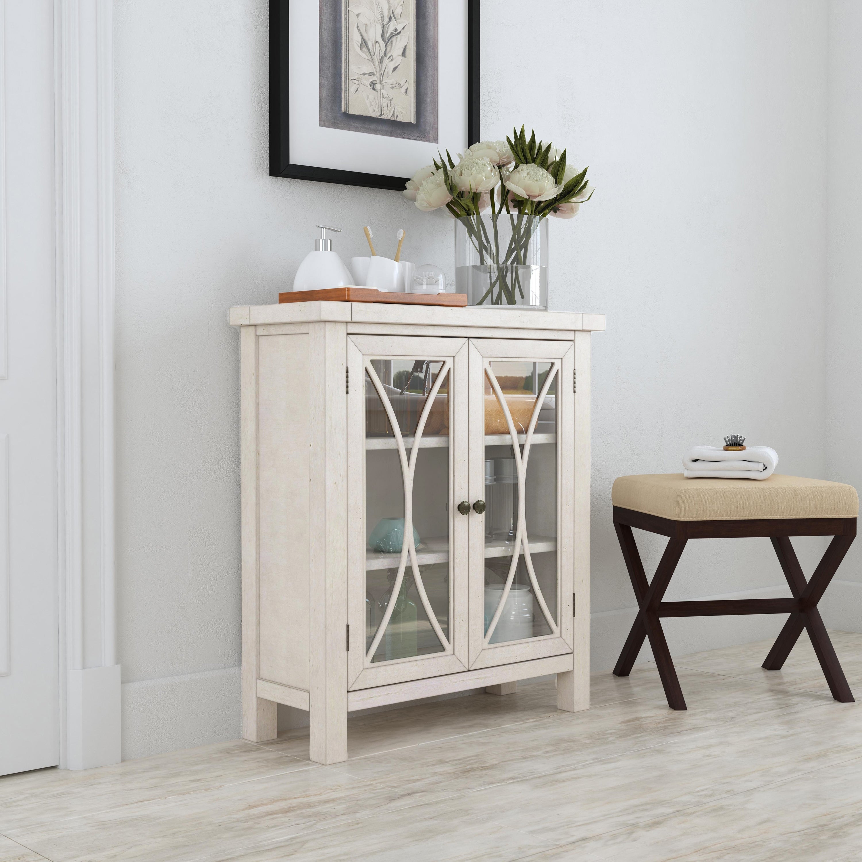 Hillsdale Bayside Wood 2 Door Console Cabinet， Antique White - 33H x 29W x 11.5D