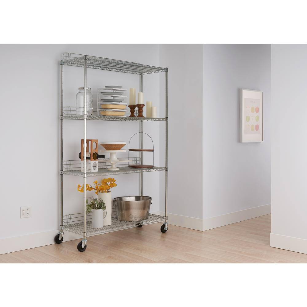 Trinity EcoStorage Chrome 4-Tier Rolling Steel Wire Garage Storage Shelving Unit (48 in. W x 77 in. H x 18 in. D) TBFZ-0905