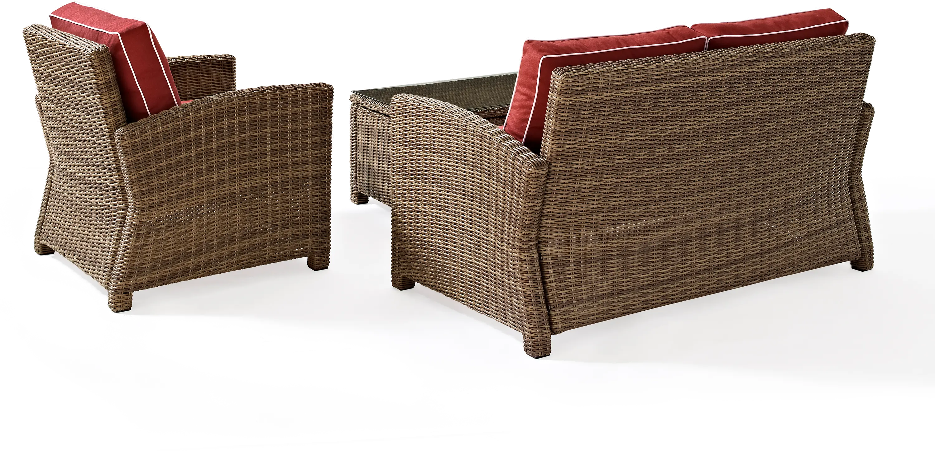 Bradenton Sangria and Wicker 3 pc Loveseat， Armchair， and Table