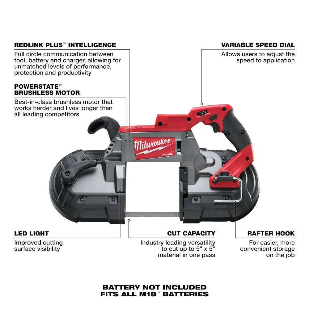 MW M18 FUEL 18V Lithium-Ion Brushless Cordless Deep Cut Band Saw with M18 FUEL HACKZALL Reciprocating Saw 2729-20-2719-20