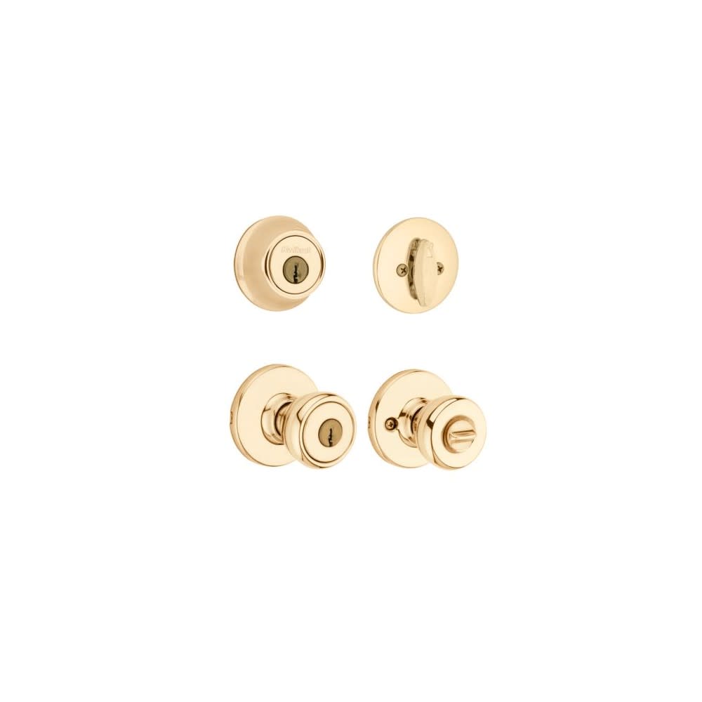 Polished Brass Tylo Door Knob and Single Cylinder Deadbolt Set