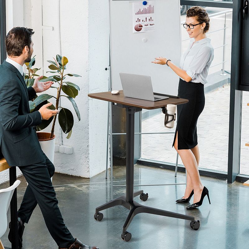 Pneumatic Standing Desk with Anti-fall Baffle and Cup Holder