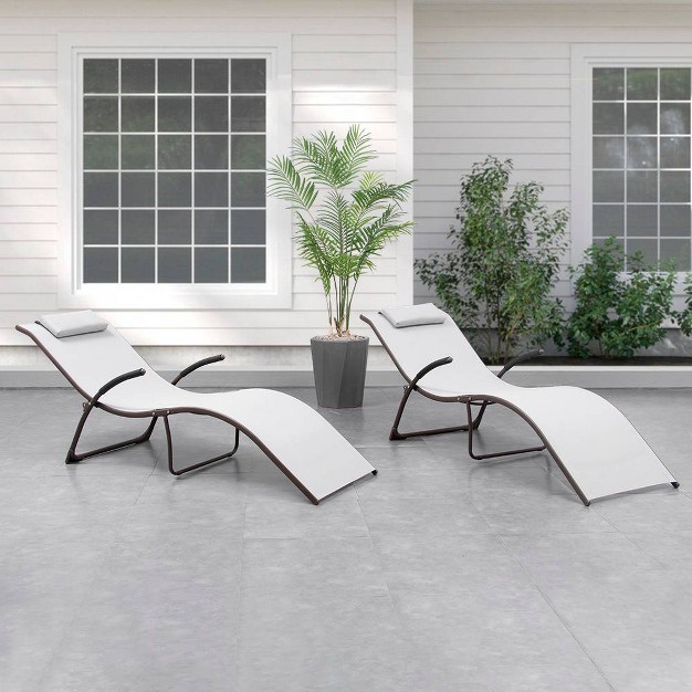 2pk Outdoor Portable Reclining Chaise Lounge Chairs Light Gray Crestlive Products