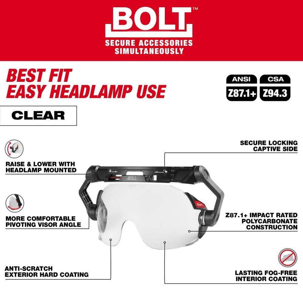 MW BOLT Eye Visor Clear Dual Coat Lens Compatible with Safety Helmets and Hard Hats 48-73-1410 from MW