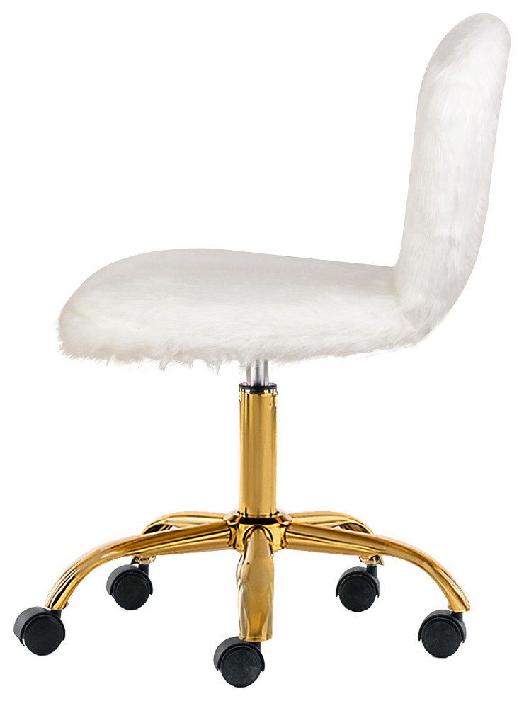 Faux Fur Upholstered White Makeup Vanity Chairs With Golden Chrome Base   Contemporary   Vanity Stools And Benches   by specialty imports  Houzz