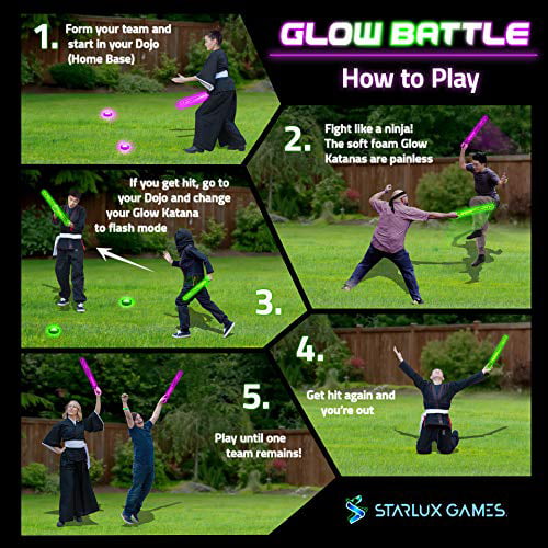 Glow Battle: A Ninja Game with Glow-in-The-Dark Foam Swords – Indoor and Outdoor Active Fun for Kids， Teens and Adults