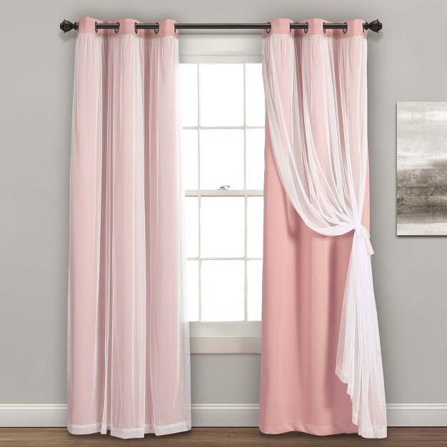 Home Boutique Grommet Sheer Panels With Insulated Blackout Lining Pink 38x95 Set