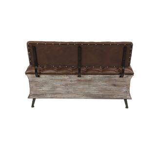 Litton Lane Brown Storage Bench with Tufted Faux Leather Seat and Back 32 in. X 47 in. X 20 in. 90673