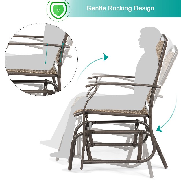 Costway 3pcs Patio Bistro Furniture Set Rocking Glider Chair Glass Table