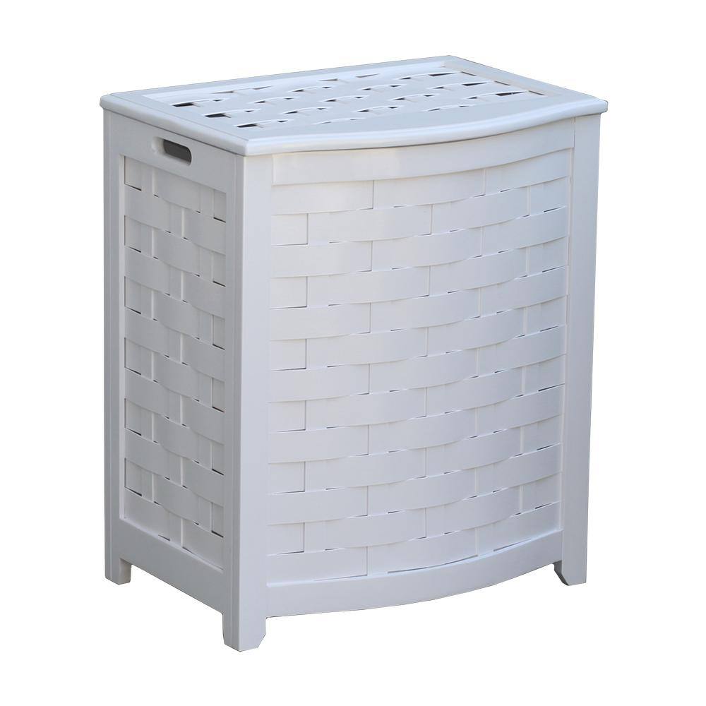 Oceanstar White Bowed Front Veneer Wood Laundry Hamper with Interior Bag BHV0100W