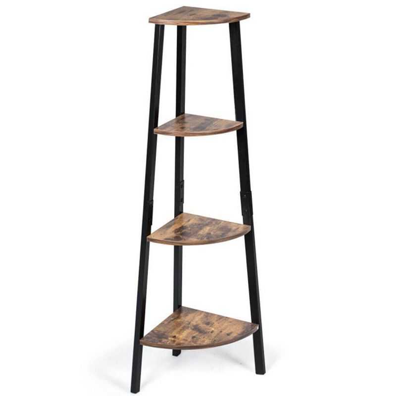 Hivago 4-Tier Industrial Metal Frame Corner Bookcase