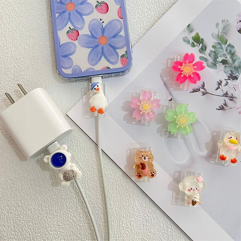 Charging Cable Protector Cute Cartoon Transparent Data Line Protective Cover Charger Cord Management