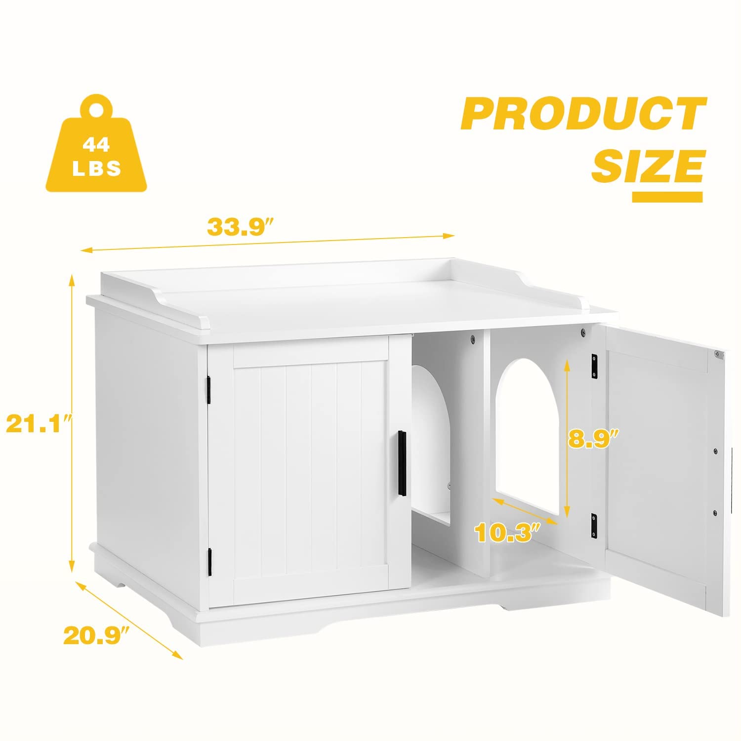 Yoleny 34'' Cat Litter Box Enclosure， Multi-Function Cat Litter Cabinet with Soft Cushion Pillow， Indoor Cat Houses