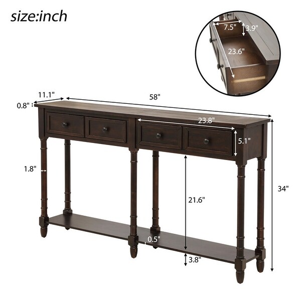 Console Table Sofa Table with 2 Drawers and Bottom Shelf Easy Assembly