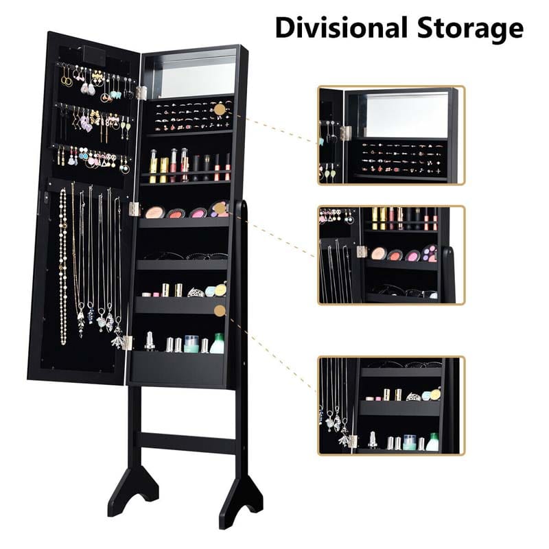 18 LEDs Large Standing Jewelry Armoire Cabinet Makeup Mirror with Full-Length Mirror 16 Lipstick Holder