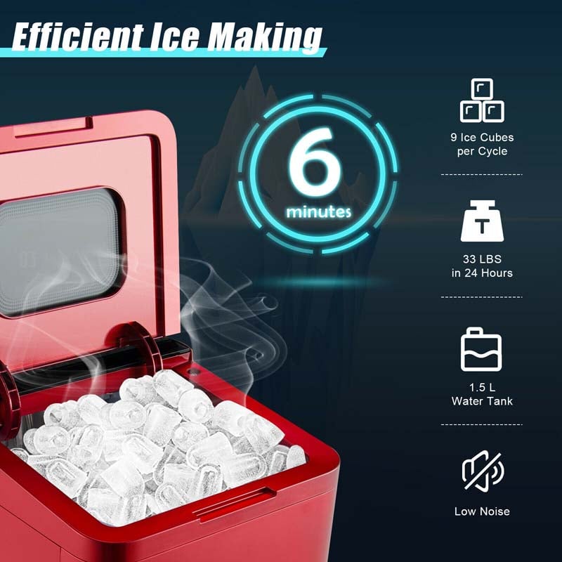 33LBS/24H Portable Ice Maker Countertop Auto Self-Cleaning Ice Machine with Scoop and Basket