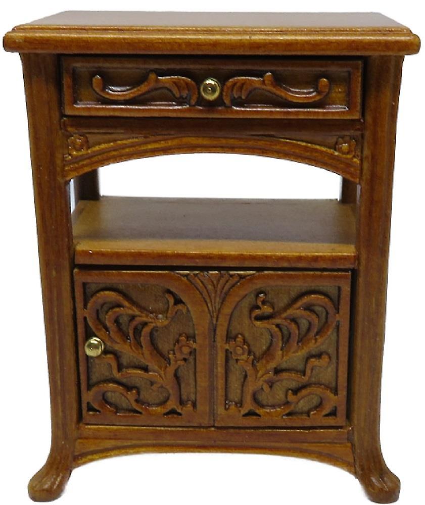 Dolls House Art Nouveau Bedside Table Miniature Jbm Walnut Bedroom Furniture