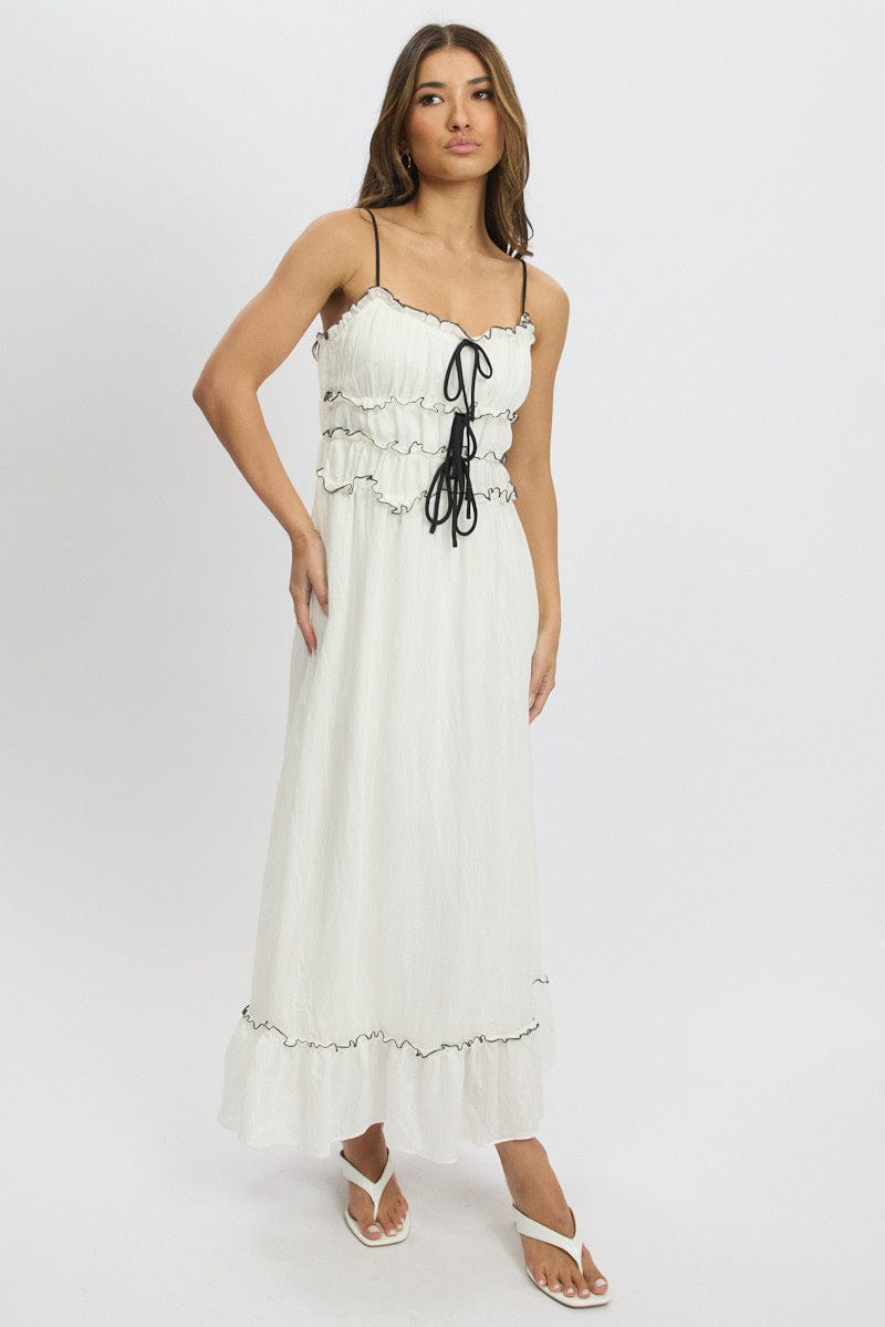 White Midi Dress Contrast Tie