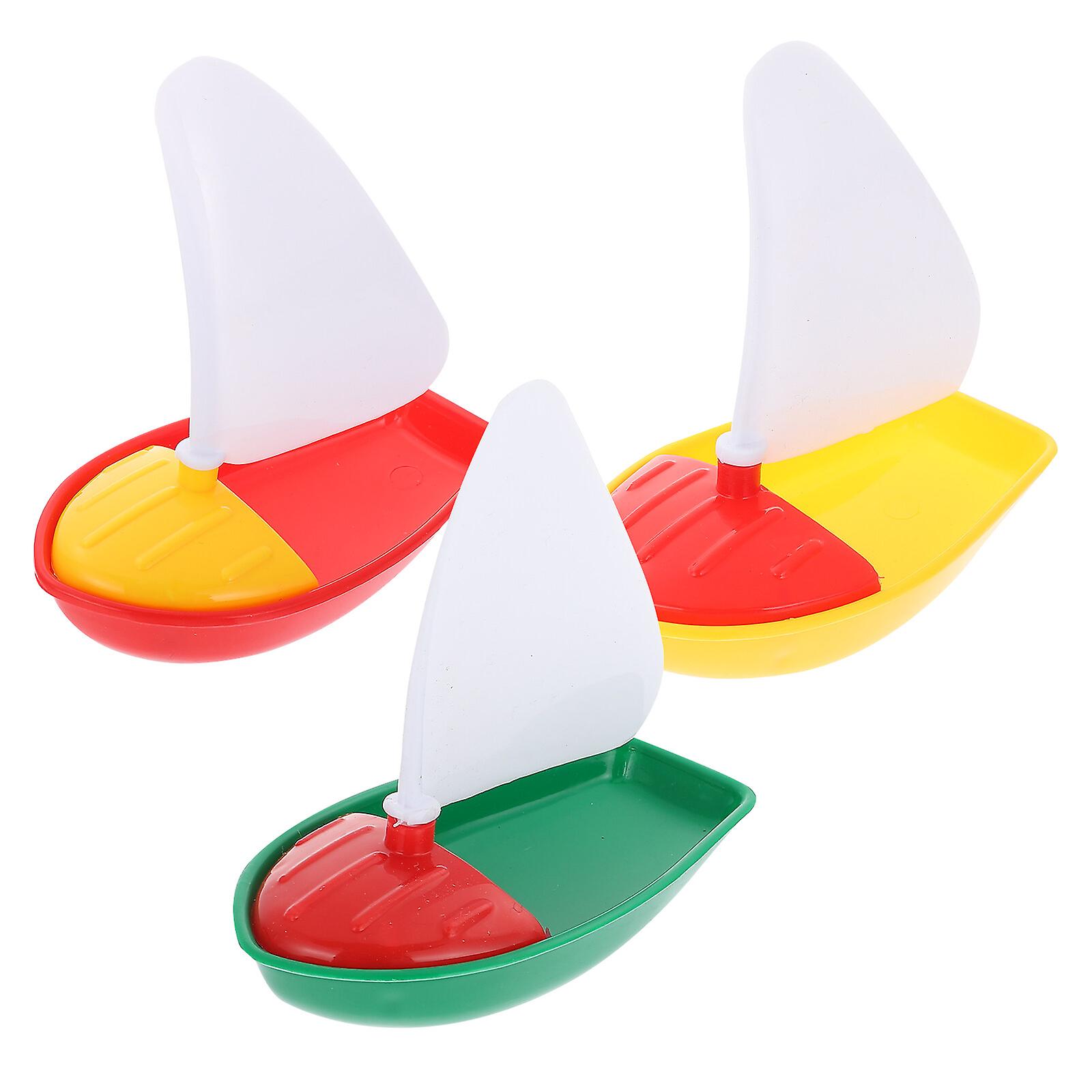 1 Set 3pcs Mini Plastic Sailing Boat Toys Kids Bath Toys Bathtub Toys For Children Todders Kids (assorted Color， Small + Middle + Large Size Boat Toy)