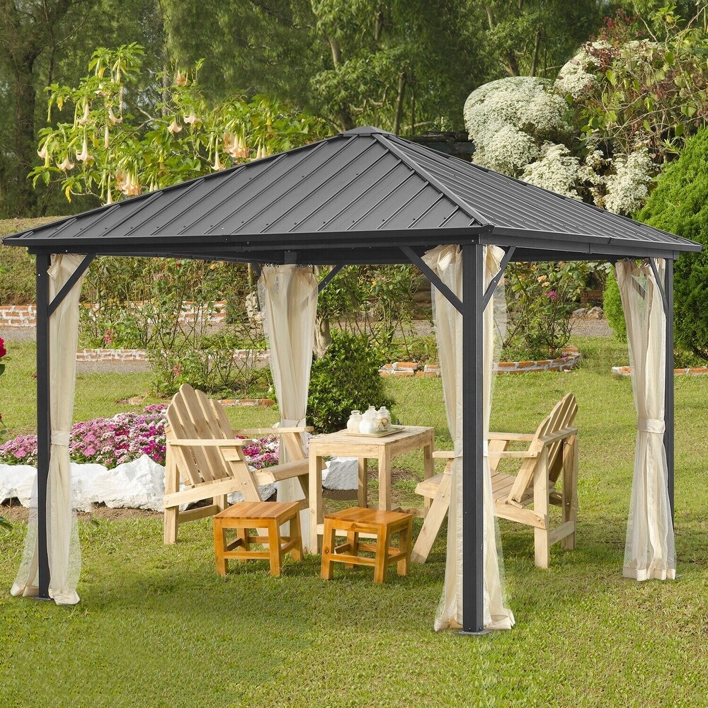 Outdoor Steel Gazebo Galvanized Steel Roof Aluminum Post Hardtop Gazebo