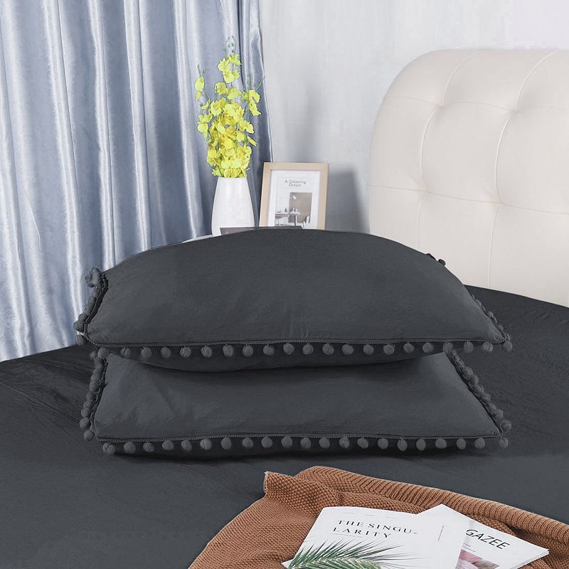 Polyester Washed  Bedding Pompon Duvet Cover Sets 2018 New Queen