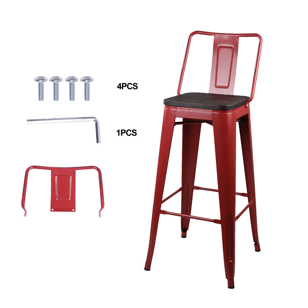 GIA Design Group 30 Inch Middle Back Metal Stool with Wood Seat， Antique Red