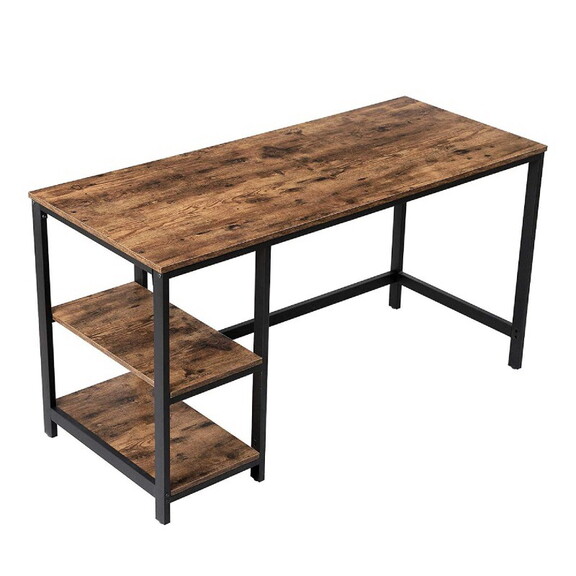 Industrial 55 inch Wood and Metal Desk with 2 Shel...