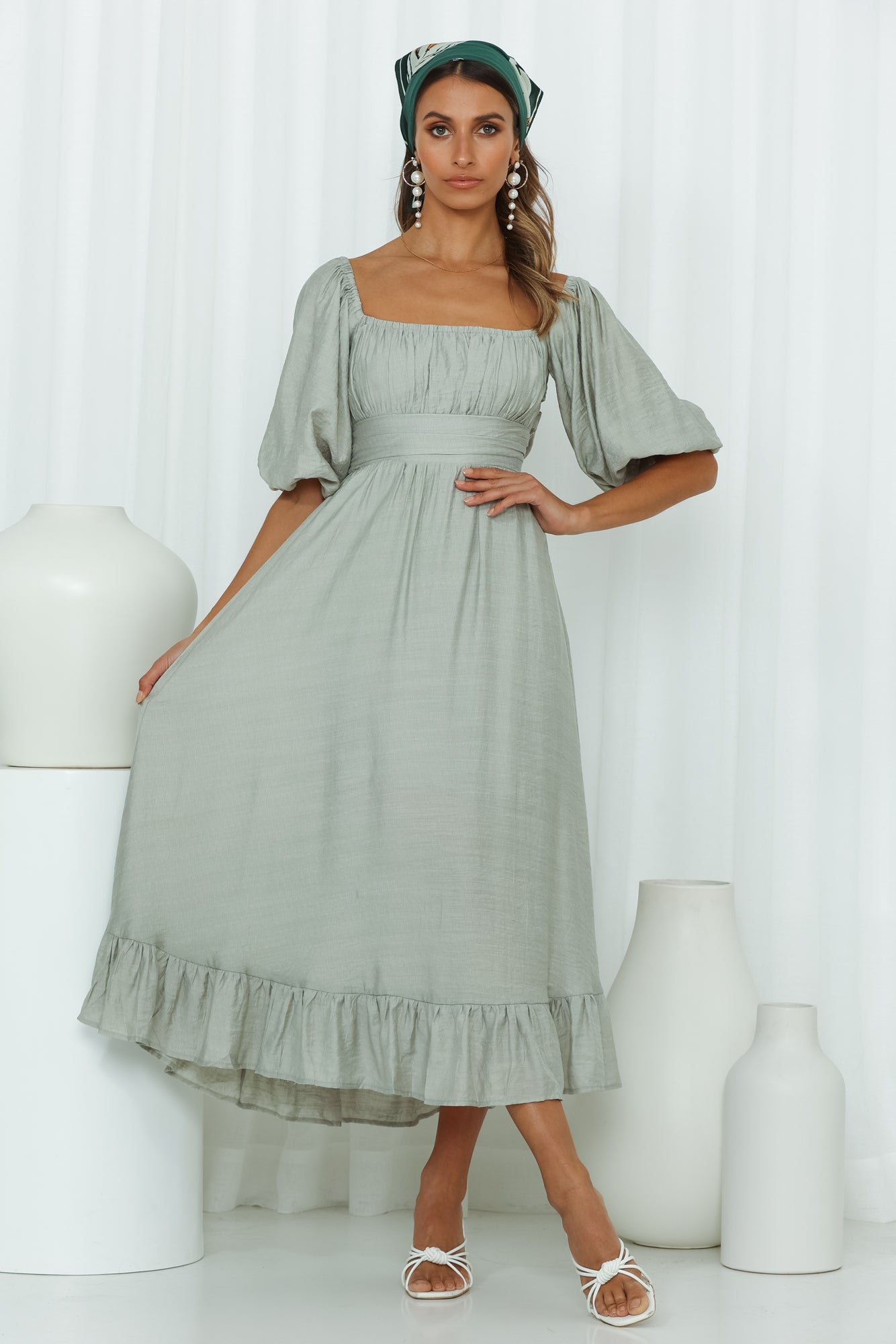 Just Stand And Smile Midi Dress Sage