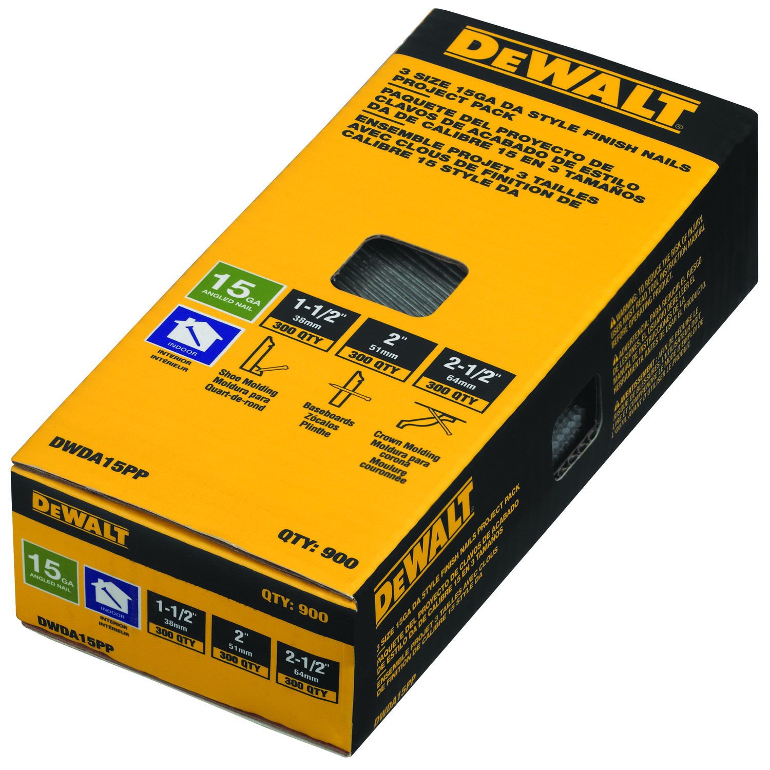 DW 2-1/2 in. 15 Ga. Angled Strip Brite Finish Nails 25 deg 900 pk