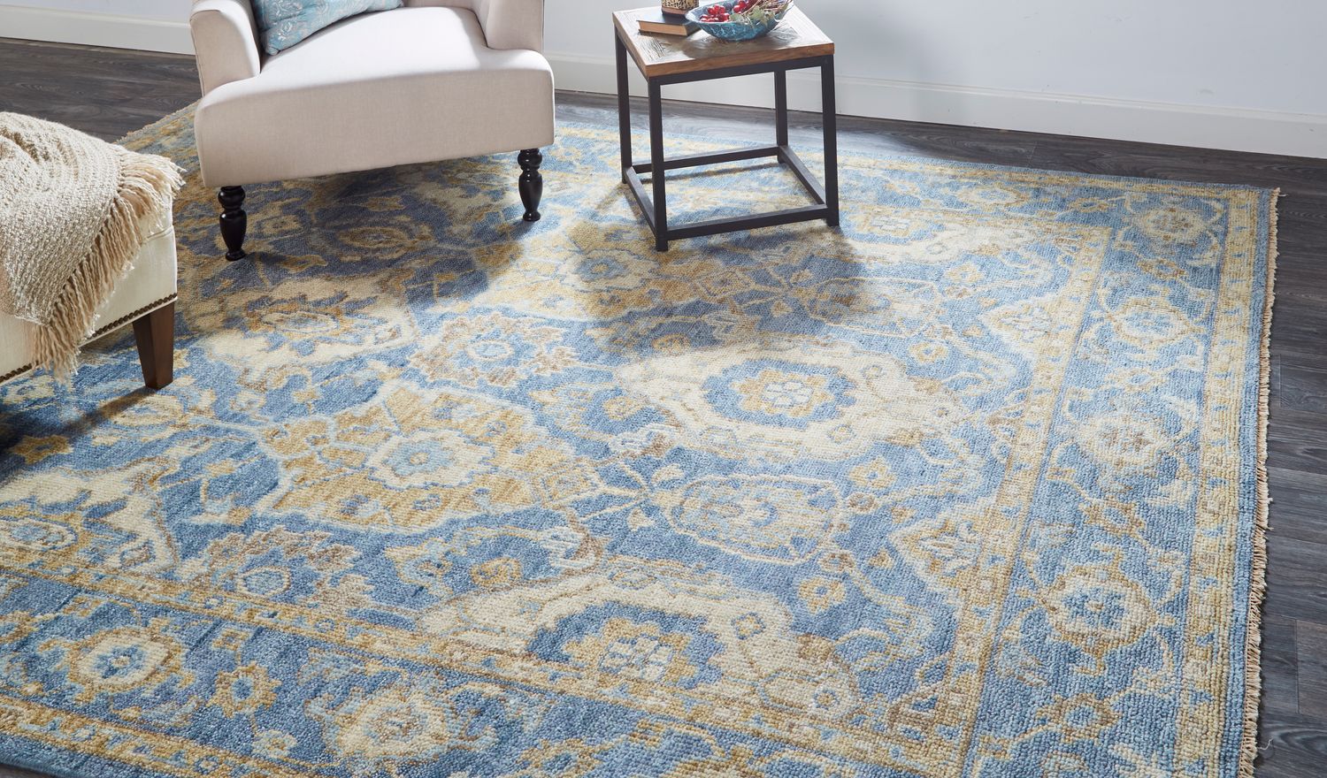 Irie Hand Knotted Blue and Gold Rug by BD Fine